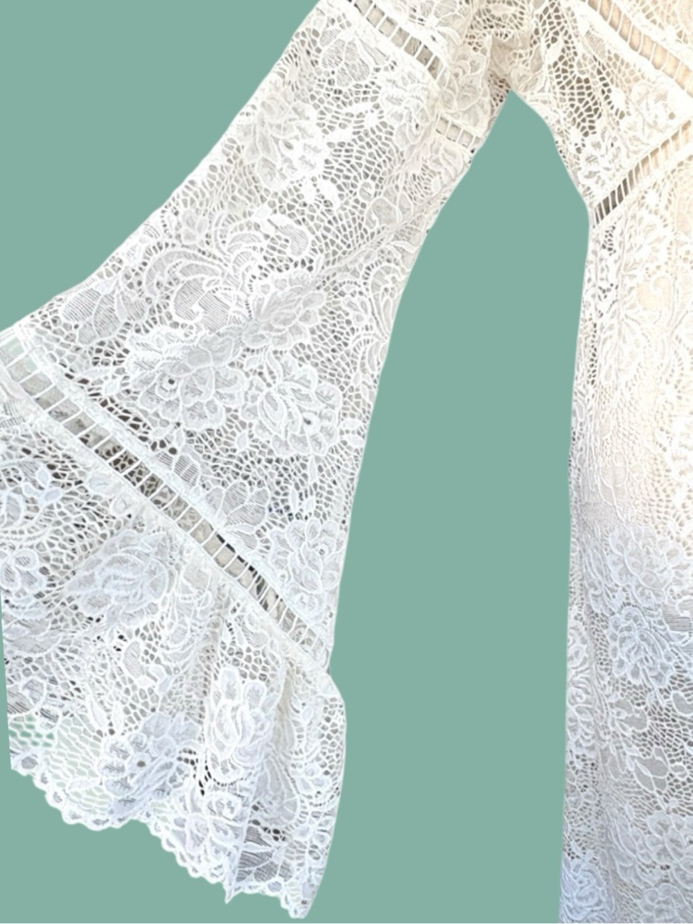 Curation Ivory Sheer Lace Heirloom Maxi S Pagoda Sleeve Festival Duster Top - Picture 6 of 12